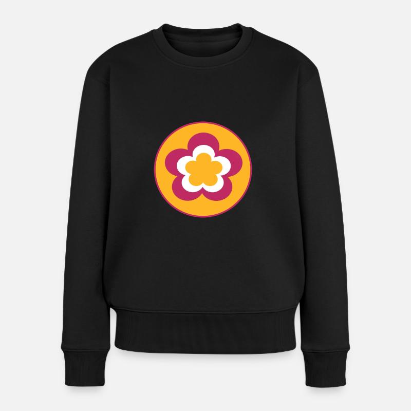 70er Jahre Blume Muster Retro Hippie Flowers Power - Frauen Premium Bio Pullover - Schwarz