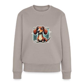 Süßer Dackel Comic Stil Teckel Hund - Frauen Premium Bio Pullover - Taupe - Vorne - Julia (174cm)