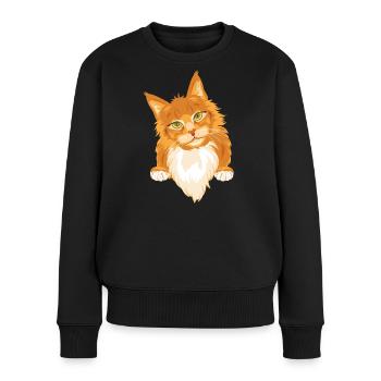 Schüchterne süße rothaarige Katze - Frauen Premium Bio Pullover - Schwarz - Vorne - Julia (174cm)