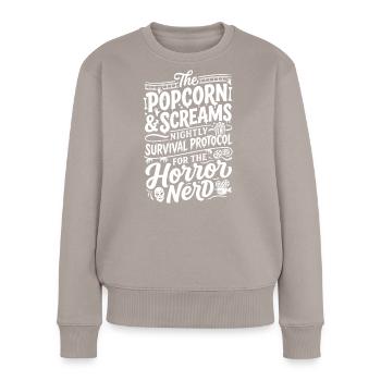 Nightly Survival Protocol Horror Nerd - Frauen Premium Bio Pullover - Taupe - Vorne - Julia (174cm)