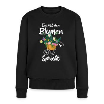 Die mit den Blumen spricht | Floristin Gärtnerin - Frauen Premium Bio Pullover - Schwarz - Vorne - Julia (174cm)