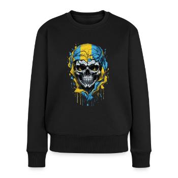 Ukraine: Proud skull in flag frenzy - Women's Premium Organic Jumper - black - Front - Julia (174cm)