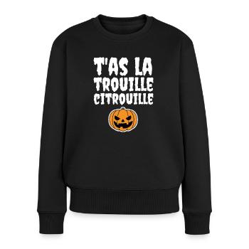 T'as la trouille citrouille - Pull Premium bio Femme - noir - Devant - Julia (174cm)