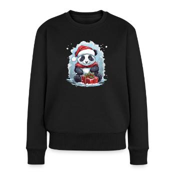 Panda Weihnachten - Frauen Premium Bio Pullover - Schwarz - Vorne - Julia (174cm)