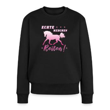 Echte Mädchen Reiten Pferde Reiterin Geschenk - Frauen Premium Bio Pullover - Schwarz - Vorne - Julia (174cm)