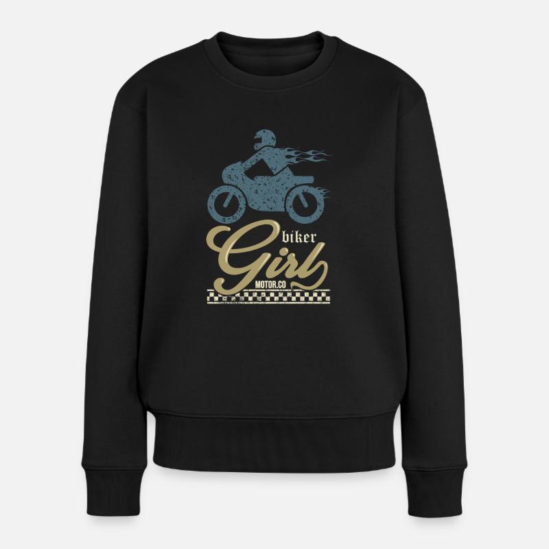 BIKER MÄDCHEN Motorrad Weihnachtsgeschenk Biker T-Shirt - Frauen Premium Bio Pullover - Schwarz