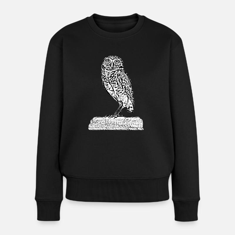 Die Eule - Frauen Premium Bio Pullover - Schwarz