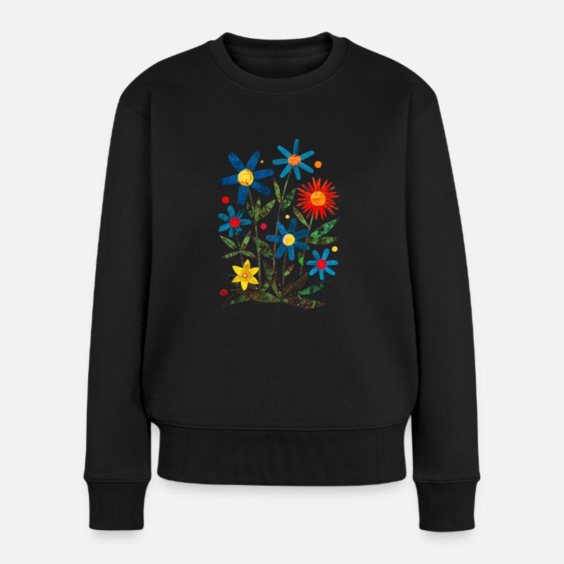 Blüten - Frauen Premium Bio Pullover - Schwarz