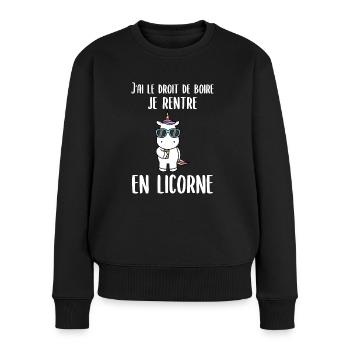 licorne, alcool, idée cadeau humour - Pull Premium bio Femme - noir - Devant - Julia (174cm)
