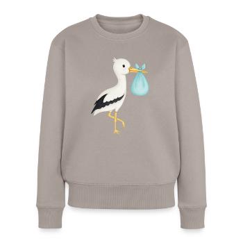 niedlicher Storch türkis - Frauen Premium Bio Pullover - Taupe - Vorne - Julia (174cm)