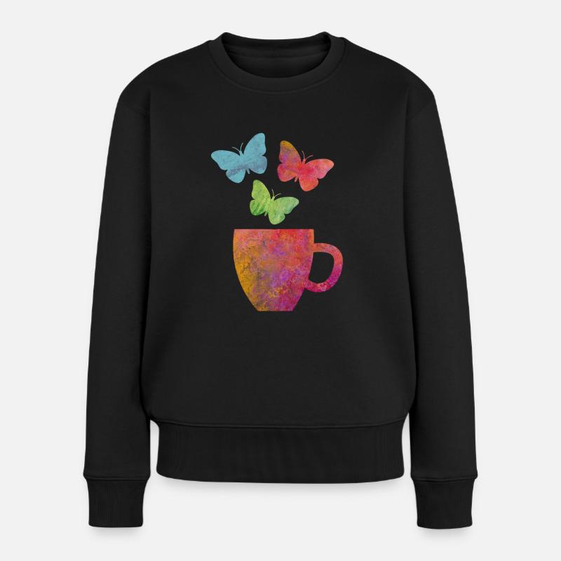 Ich liebe Kaffee und Schmetterling - Frauen Premium Bio Pullover - Schwarz