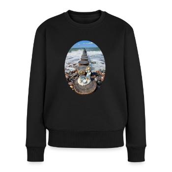 Kinder am Strand - Frauen Premium Bio Pullover - Schwarz - Vorne - Julia (174cm)