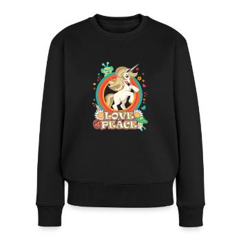 Licorne Amour et Paix - Flowerpower Hippie Design - Pull Premium bio Femme - noir - Devant - Julia (174cm)