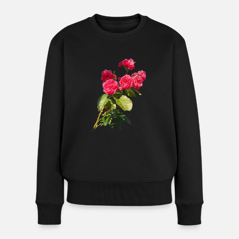 Roter Rosenstrauch - Frauen Premium Bio Pullover - Schwarz