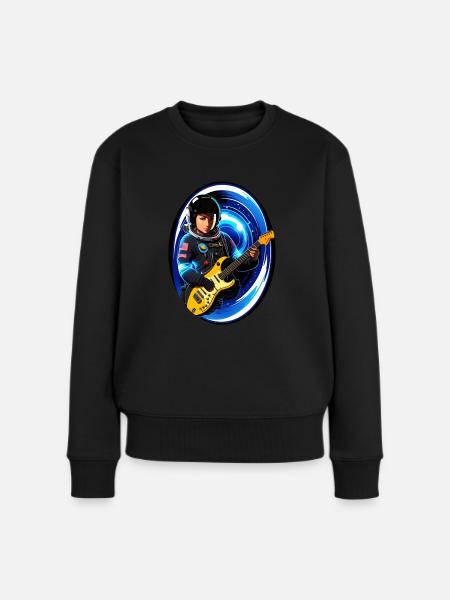 Astronaute asiatique jouant de la guitare dans l’espace - Pull Premium bio Femme - noir