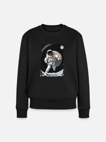 Astronaute courant sur la lune - Pull Premium bio Femme - noir