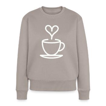 Tasse à café, tasse à thé, amour Barista - Pull Premium bio Femme - taupe - Devant - Julia (174cm)