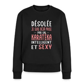 Désolée déjà prise par un karatéka sexy - Pull Premium bio Femme - noir - Devant - Julia (174cm)