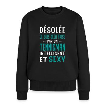 Désolée déjà prise par un tennisman sexy - Pull Premium bio Femme - noir - Devant - Julia (174cm)