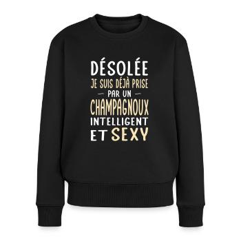 Désolée déjà prise par un Champagnoux sexy - Pull Premium bio Femme - noir - Devant - Julia (174cm)