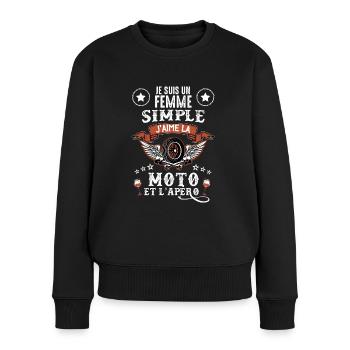 Femme simple moto apero Cadeau Motarde - Pull Premium bio Femme - noir - Devant - Julia (174cm)