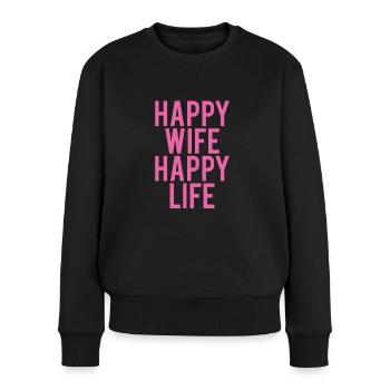 GLÜCKLICHE FRAU GLÜCKLICHES LEBEN Ehefrau Partner - Frauen Premium Bio Pullover - Schwarz - Vorne - Julia (174cm)