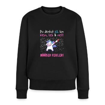 Einhorn Sarkasmus Spruch klein lieb böser Fehler - Frauen Premium Bio Pullover - Schwarz - Vorne - Julia (174cm)
