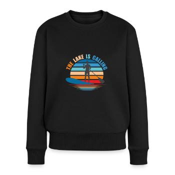 Standup paddling The lake ist calling - Frauen Premium Bio Pullover - Schwarz - Vorne - Julia (174cm)
