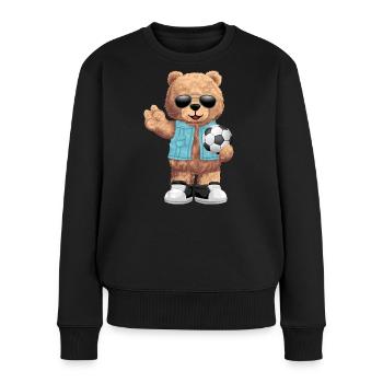 Cooler Bär mit Ball Fussball - Frauen Premium Bio Pullover - Schwarz - Vorne - Julia (174cm)