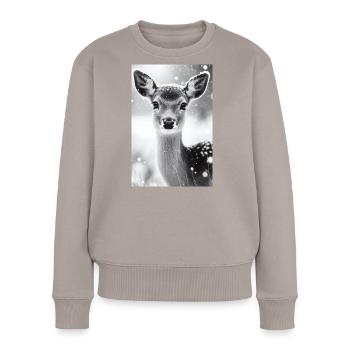 Tranquil Deer in Snowy Forest - Women's Premium Organic Jumper - taupe - Front - Julia (174cm)