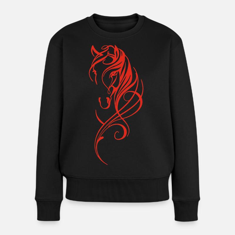 Rotes abstraktes Pferd - Frauen Premium Bio Pullover - Schwarz