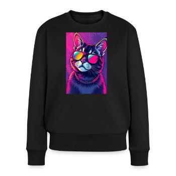 Vaporwave Cat Rose Bleu Synthwave Futuriste - Pull Premium bio Femme - noir - Devant - Julia (174cm)