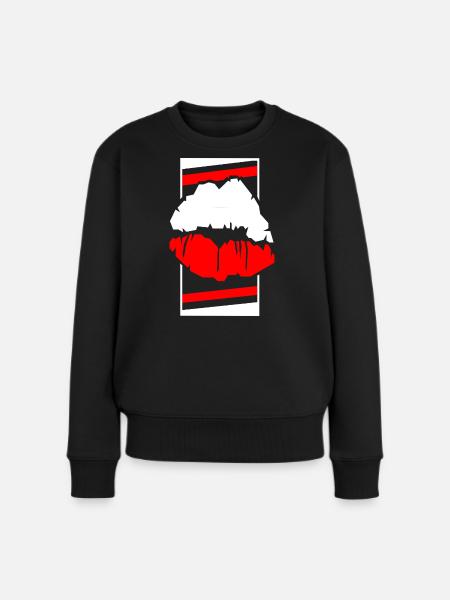 Polen Lippen Kontrast Pop Art - Frauen Premium Bio Pullover - Schwarz