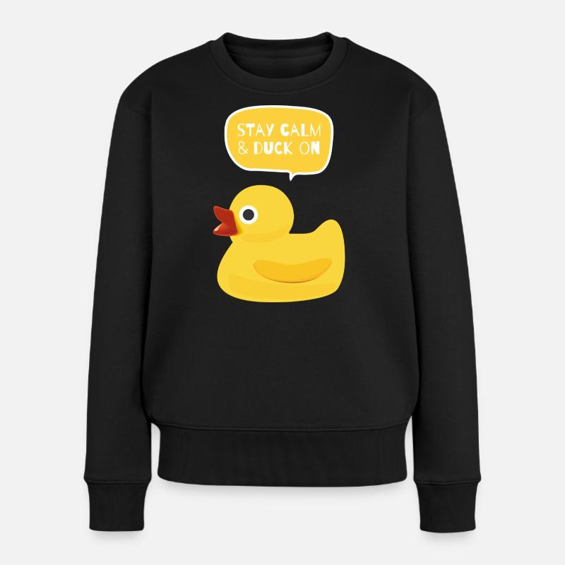 Bleiben Sie ruhig und ducken Sie sich vor dem Design - Frauen Premium Bio Pullover - Schwarz