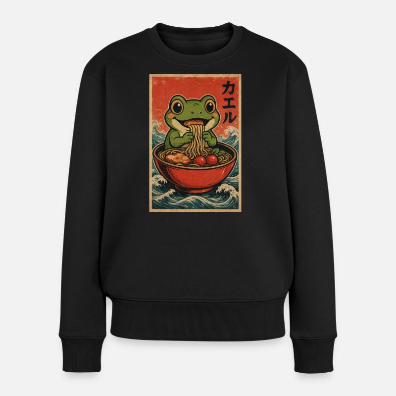 Frosch-Ramen Retro-Poster - Frauen Premium Bio Pullover - Schwarz