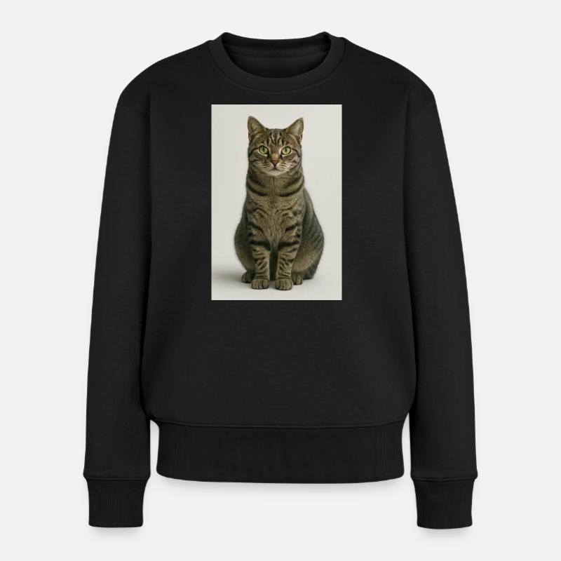 Sitzende getigerte Katzenporträt - Frauen Premium Bio Pullover - Schwarz
