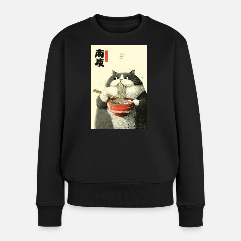 Ramen-Katzen-Ukiyo-e-Zauber - Frauen Premium Bio Pullover - Schwarz