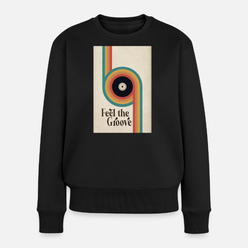 Feel the Groove Retro Vinyl Poster - Frauen Premium Bio Pullover - Schwarz