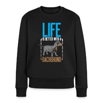 La vie est meilleure avec un teckel - Pull Premium bio Femme - noir - Devant - Julia (174cm)