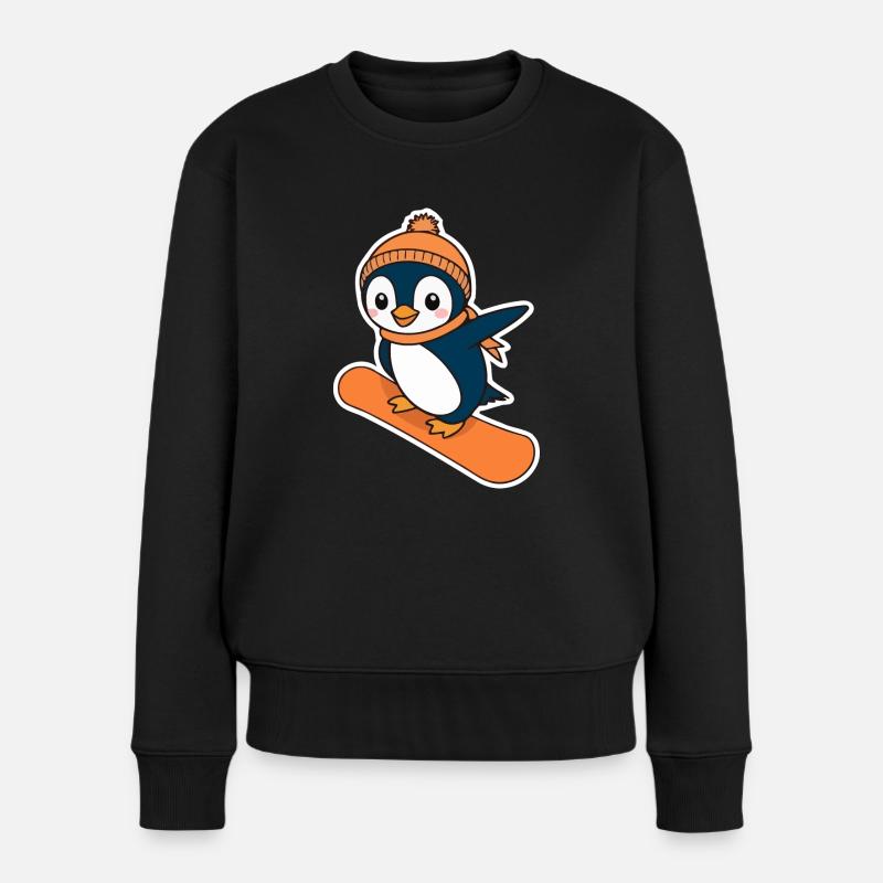 Pinguin auf einem Snowboard - Frauen Premium Bio Pullover - Schwarz