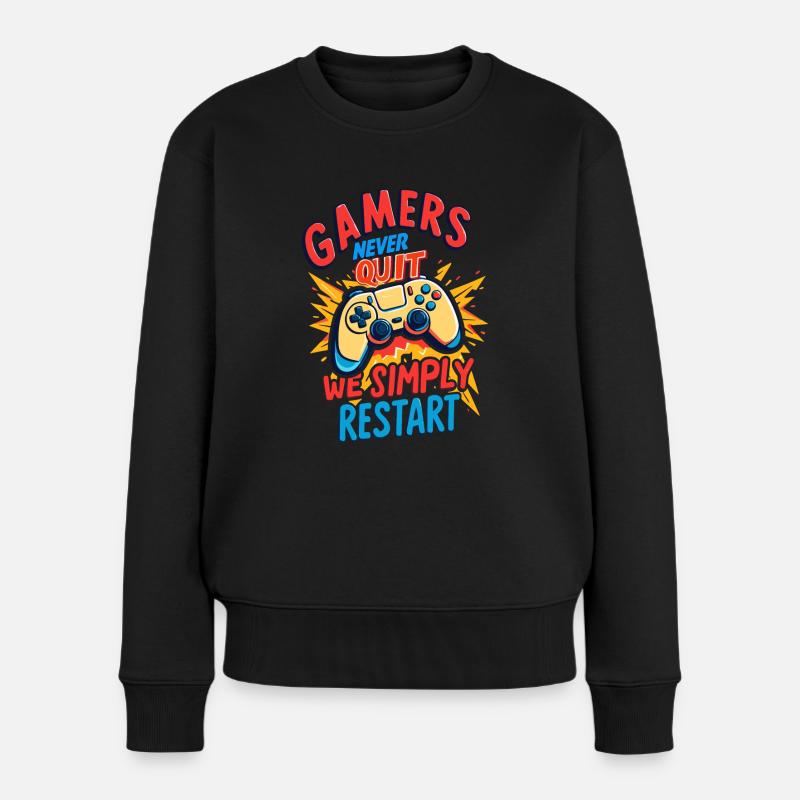 Gamer geben nie auf - Frauen Premium Bio Pullover - Schwarz