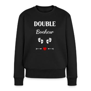 Double bonheur - Pull Premium bio Femme - noir - Devant - Julia (174cm)