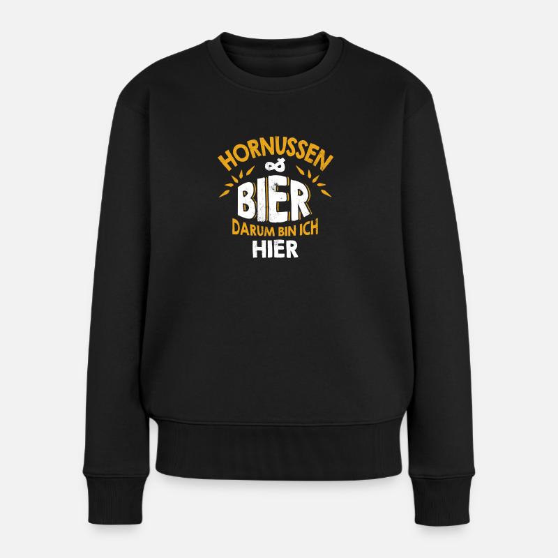 Hornussen und Bier darum bin ich hier - Frauen Premium Bio Pullover - Schwarz
