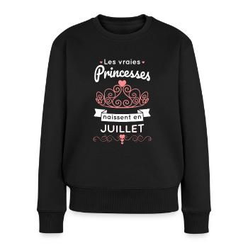 Anniversaire - Les princesses naissent en Juillet - Pull Premium bio Femme - noir - Devant - Julia (174cm)