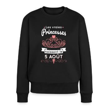 Anniversaire - Vraies princesses naissent 5 Août - Pull Premium bio Femme - noir - Devant - Julia (174cm)