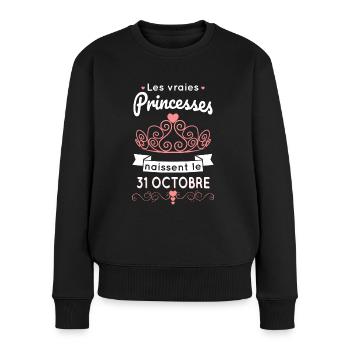 Anniversaire - Princesses naissent le 31 Octobre - Pull Premium bio Femme - noir - Devant - Julia (174cm)