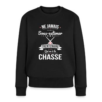 Sous-estimer une trentenaire qui va à la chasse - Pull Premium bio Femme - noir - Devant - Julia (174cm)