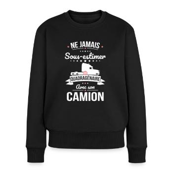 Sous-estimer une quadragénaire avec son camion - Pull Premium bio Femme - noir - Devant - Julia (174cm)