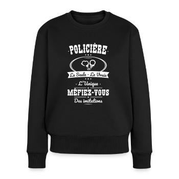 Policière - La seule - La vraie - L'unique - Pull Premium bio Femme - noir - Devant - Julia (174cm)
