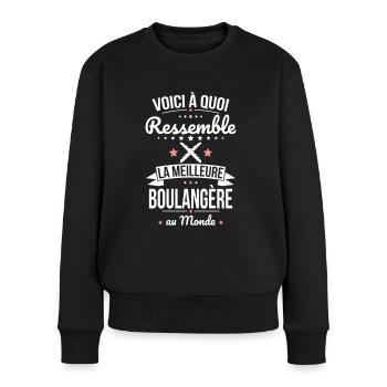 Voici à quoi ressemble la meilleure boulangère - Pull Premium bio Femme - noir - Devant - Julia (174cm)